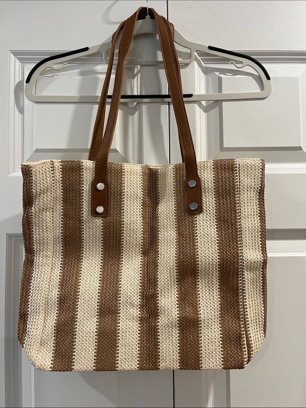 NEW! Striped Brown & Cream Woven Tote Bag
